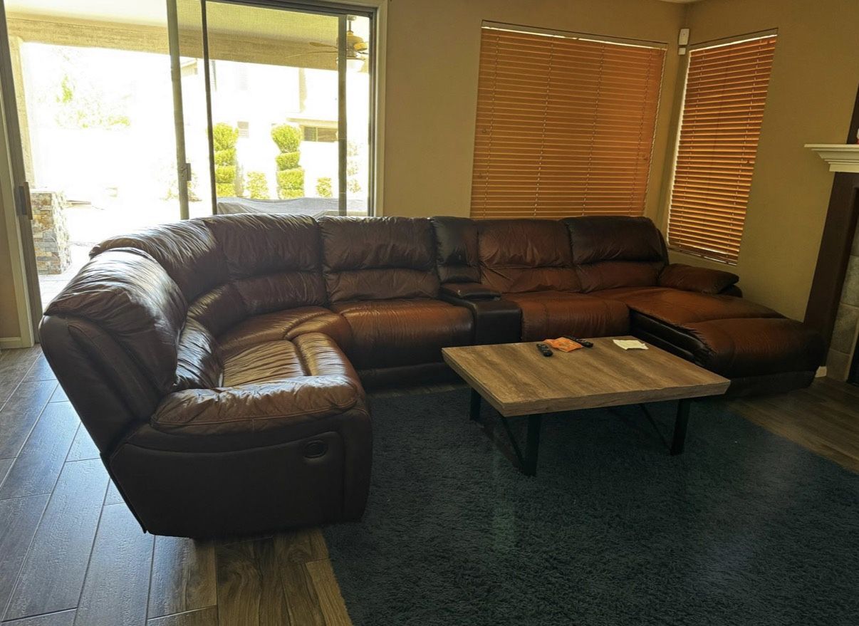 Leather sofa sectional recliner 