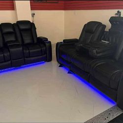 Home Theater Seating Black Power Reclining Sofa And Loveseat 