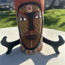 Hand-Carved Vintage Tribal Wall Painted – Aboriginal-Inspired – Vintage Decor