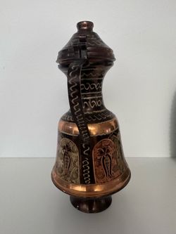 Vintage Engraved Copper Ewer / Coffee Pot – Hand-Etched Floral Design