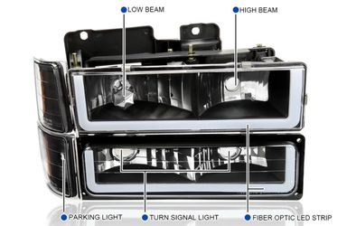 94-98 Chevy Silverado Tahoe Black LED Strip Headlights Parking Corner Lights