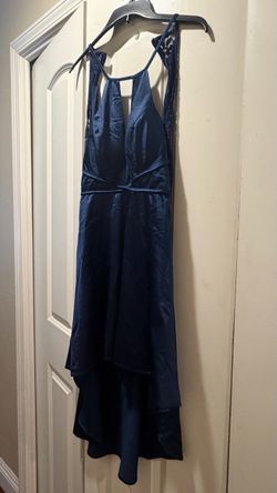 Navy Blue Satin High-Low Formal Dress