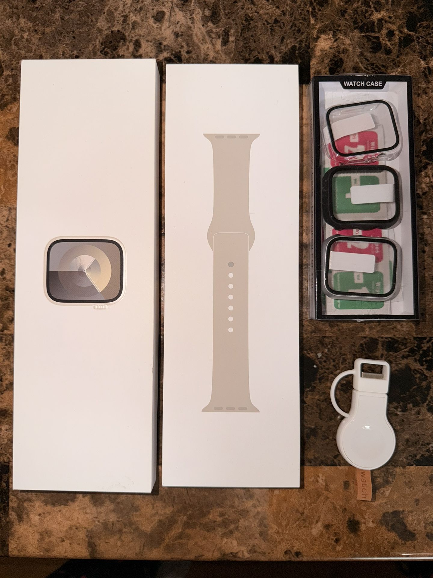 Apple Watch Series 9 Starlight Aluminum set band boxes protector travel charger