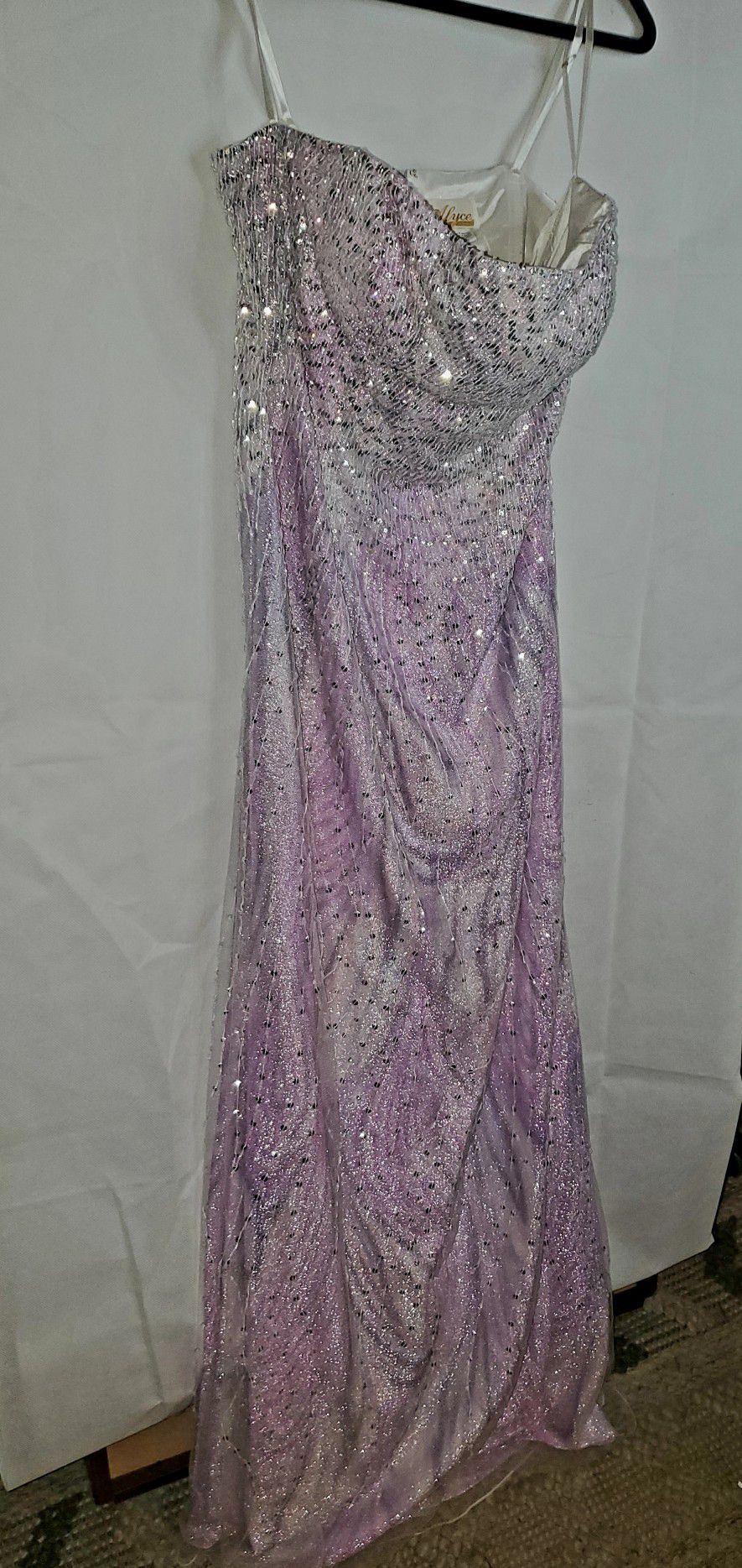 Alyce Designs Formal Purple Gown With Silver Sequins Size 14