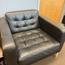 IKEA Black Tufted Leather Club Chairs (Two)
