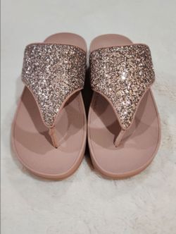 NEW FitFlop Lulu Glitter Toe-Post Sandals in Rose Gold, Women's Size 9