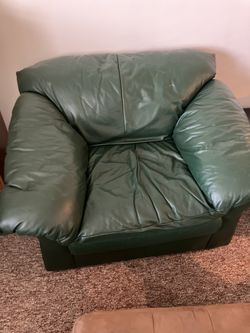 Large Green Leather Arm Chair