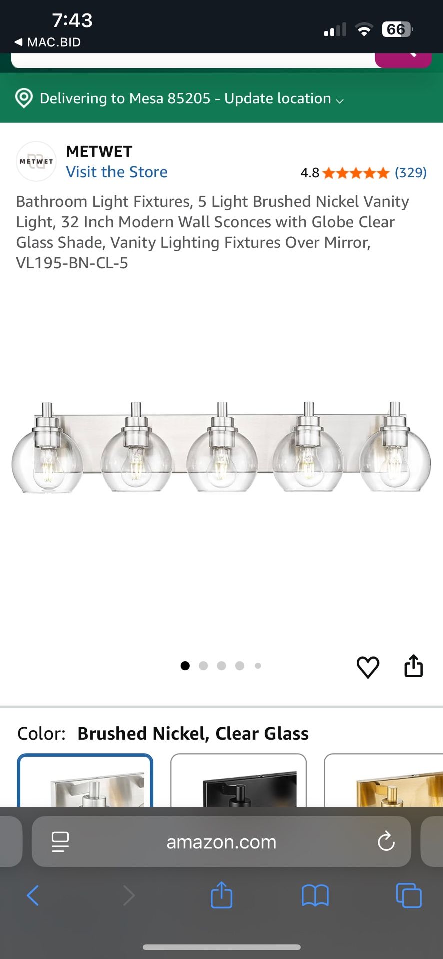 MetWet 5 Light Bathroom Light Fixture