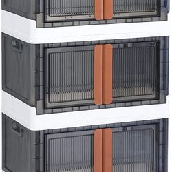 Luseba Storage Bins with Lids 3 Pack - Collapsible Plastic Bins, 8.4 Gal Folding Storage Box, Stackable Storage Bins for Closet Organizer, Double Open