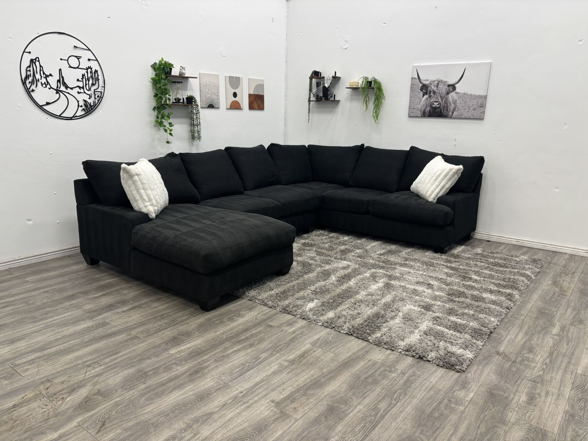 Living Spaces Black Sectional Couch - Free Delivery