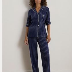 Lauren Ralph Lauren Striped Cotton Jersey Pajama Set black size L