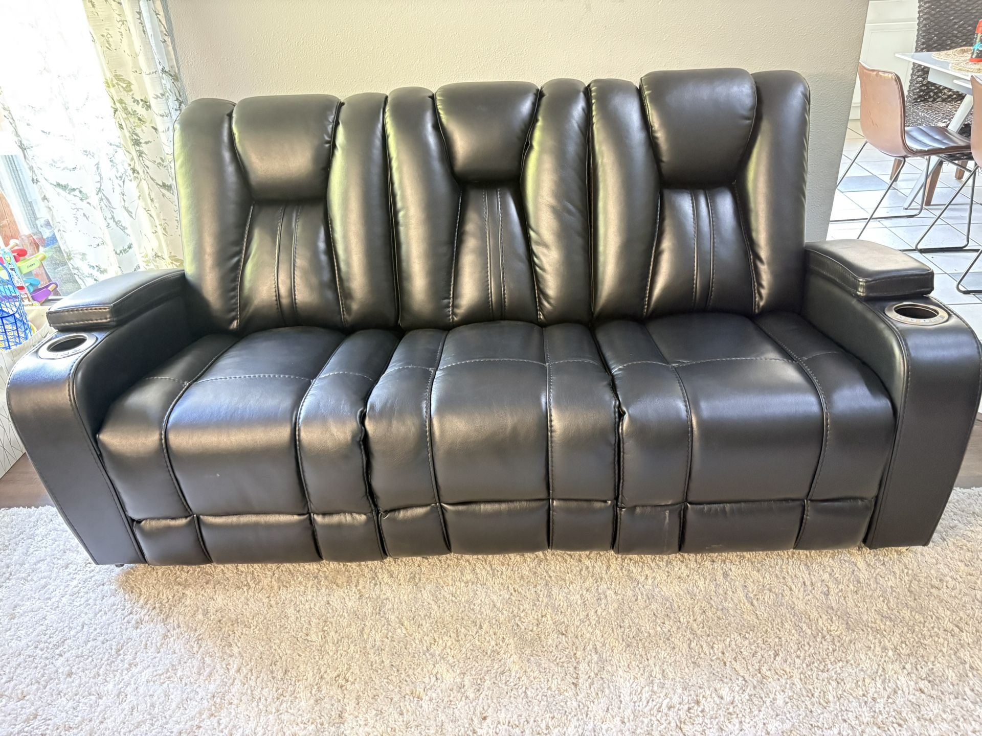 2 Power Black Leather Reclining Sofa (ask For Delivery For A Extra Fee)