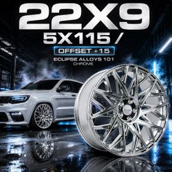 🔥 22x9 5x115 ECLIPSE ALLOYS 101 CHROME Wheels 🔥