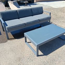 Metal Patio Furniture Couch With Glass Top Coffee Table