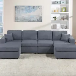 Brand New Grey Corduroy Sectional Sofa (Pillows Included)
