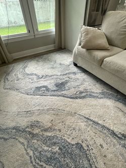 Large Abstract Area Rug Cream and Gray