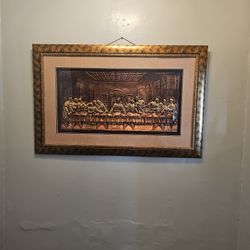 Beautiful  Last Supper.  3D  Cooper/Gold/ Brown.      Measures 44w. x. 28 L