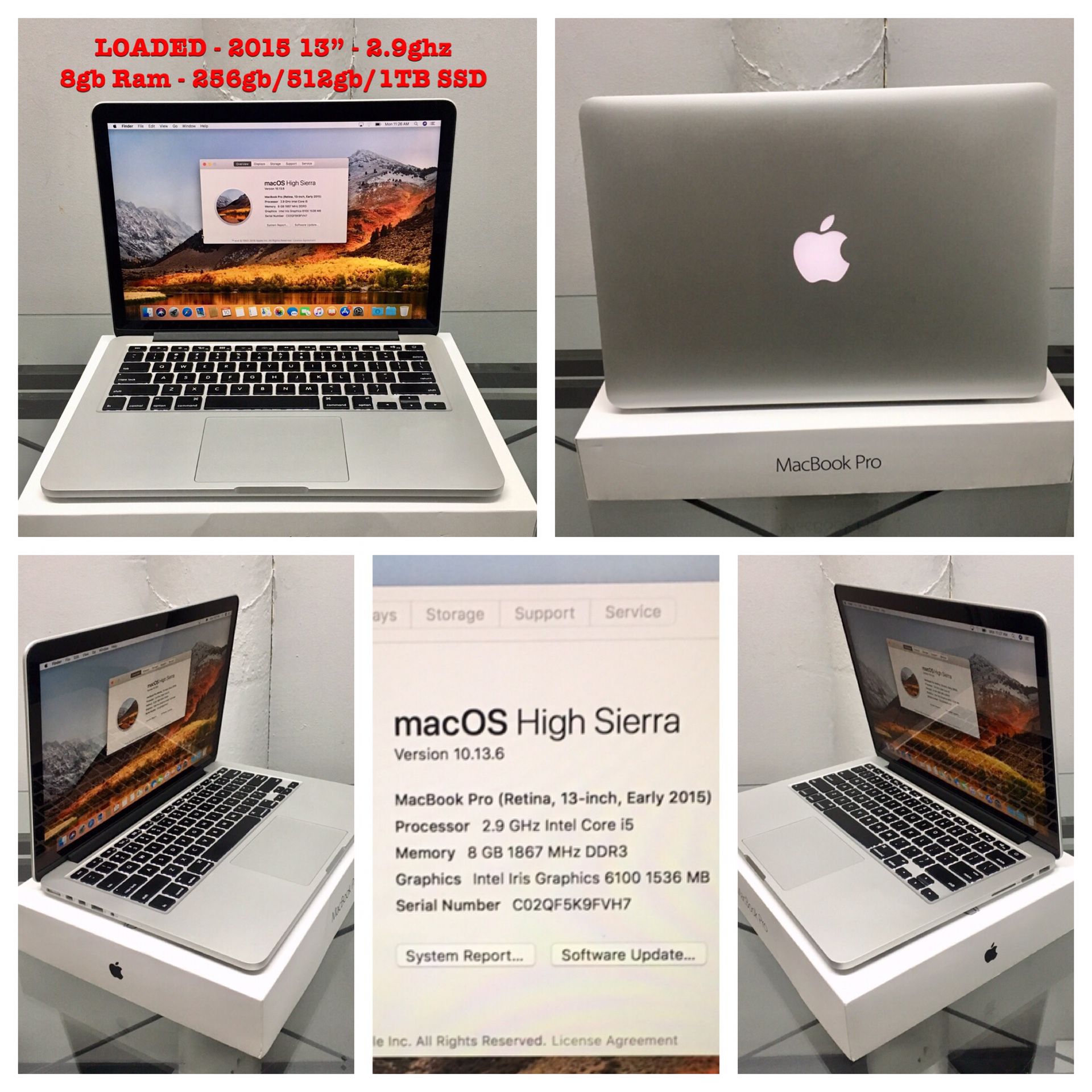 Customizable 2015 13" MacBook Pro 8gb Ram, Optional 256gb or 512gb SSD, Logic Pro , Final Cut, Adobe