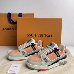 LV Trainer round toe lace-up low-top boardshorts Men's and Women's Pink Green Black