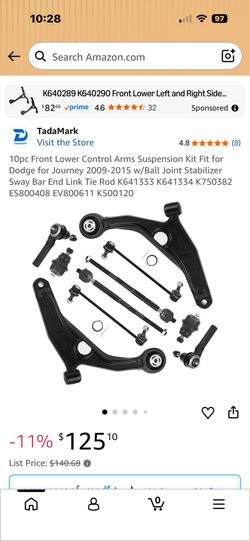 10 pc front lower control arms suspension kit for Dodge Journey 2009-2015