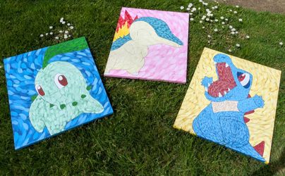 Pokemon paintings - Chikorita, Totodile, Cyndaquil