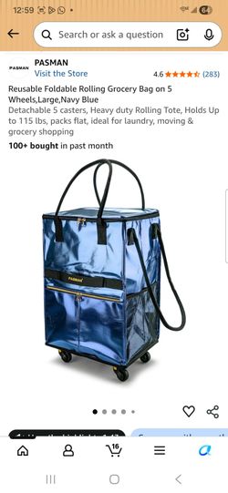 Reusable Foldable Rolling Grocery Bag on 5 Wheels,Large,Navy Blue
Detachable 5 casters, Heavy duty Rolling Tote, Holds Up to 115 lbs, packs flat, idea