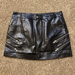 NWT Fan All Flames Hex Black Croc Vegan Leather Mini Skirt Womens Size XL