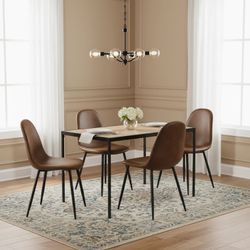 Homy Casa Milliken 5 Piece Walnut California Upholstered Dining Set, Suede Brown