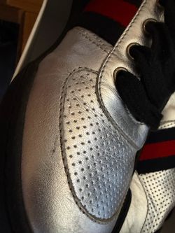 GUCCI Silver Perforated Leather Sneakers