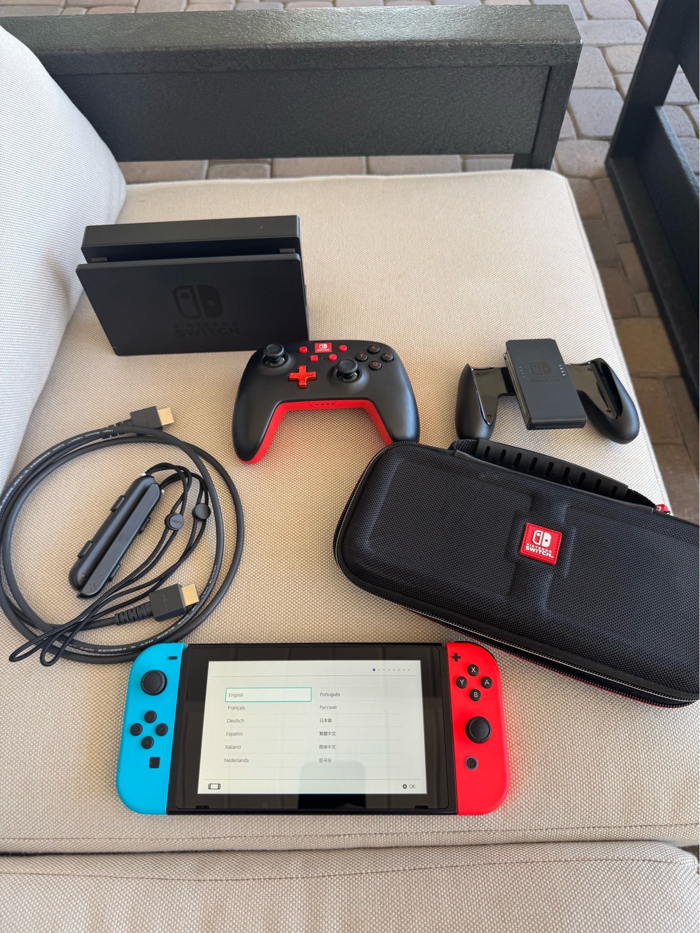 Nintendo switch with pro controller, travel case and all original accessories