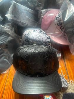 Chrome Hearts Black Leather Cross Trucker Hat