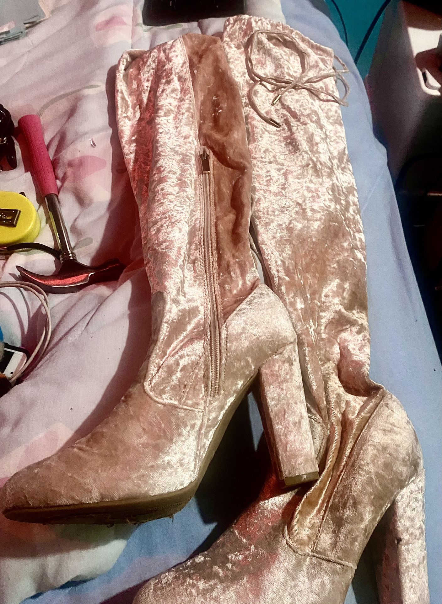 Light Pink Velour Boots