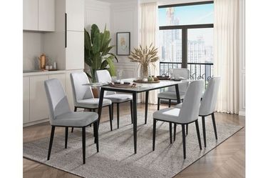 💎MODERN 7 PIECE DINING TABLE SET BEIGE CHAIRS COMEDOR MESA SILLAS💎