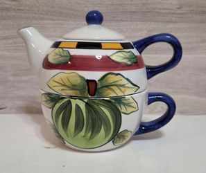 Vintage Hand-painted  "Just Ripe" by Cardinal Inc. "Tea for One" stackable Space Saving  ceramic set (