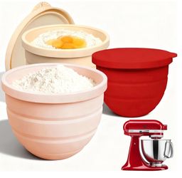 Silicone Bowl Insert for Kitchen Aid 5 Qt Tilt-Head - Patented Design Bowl Liner, 3pack with Lids, Resistant to collapse Thicker Bowl Insert, Foldable