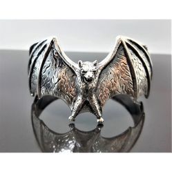 Sterling Silver .925 Bat Cuff Bracelet Vampire Goth Rock Biker Ozzy Style