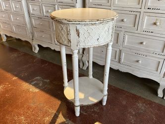 Rustic 2-Tier Embossed Round Accent Table