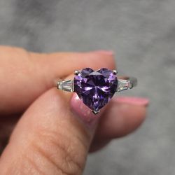 Natural Amethyst And Moissanite Sterling  Ring- New