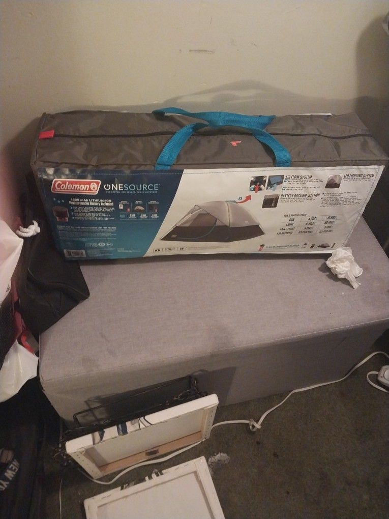 ONE SOURCE. 4=PETSON DOME TENT WORKS ON A BATTERY FOR ALL DIFFERENT THINGS ALONG WITH A 6 PERSON TENT CALLED THE SUNDOME AND QUEEN SIZE AIR MATTRESS