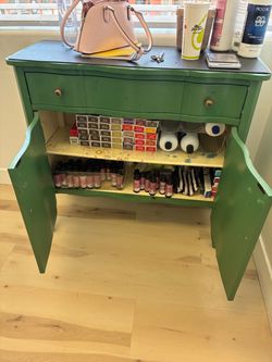 Green Painted Wood Cabinet with Drawer