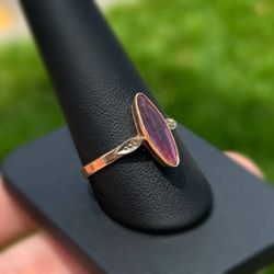 Vintage Jewelry 14k USSR solid rose gold purpurite stone 1CTW ring size 11.75