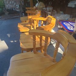 4 Pine Wood Swivel Bar Stools