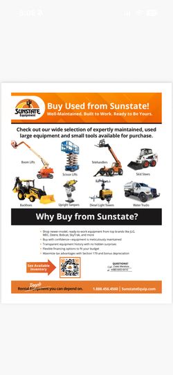Equipment For Sale; Scissor Lifts, Forks, Generators