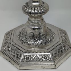 Pair of 18th Century Revival Style Silver Plated Candle Holders: Art Nouveau Lady Faces