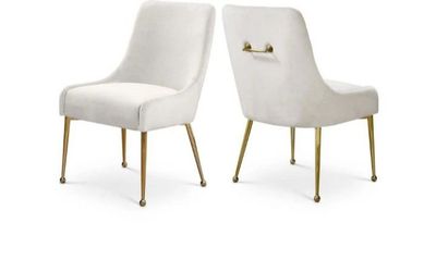 White Velvet Dining Chairs with Gold Legs – Set of 2