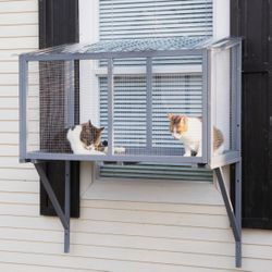 Window Catio, Catio Outdoor Cat Enclosure Window Box, Wooden Cat Window Perch