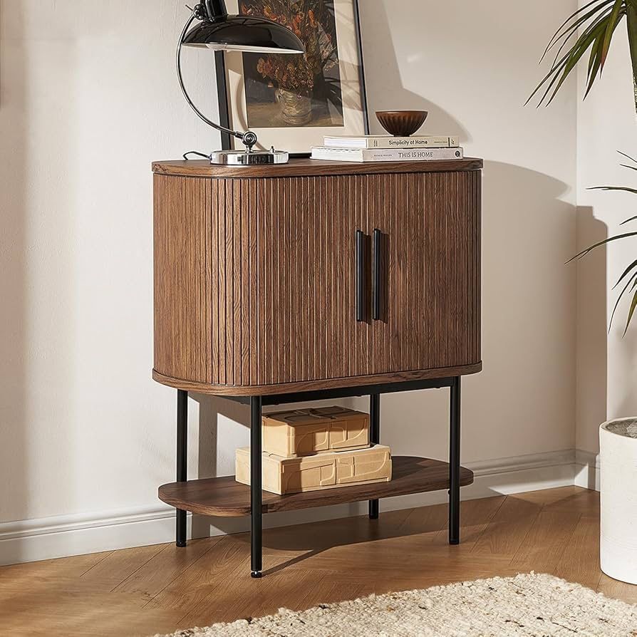 mopio Quin Storage Cabinet, Tambour Fluted Entryway Accent Sofa Tables, Buffet Sideboard with Doors & Shelves, Pantry Coffee Wine Bar Cabinet, Wood Co