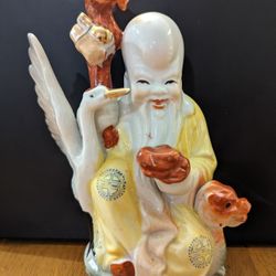 Chinese Porcelain 8" Figurine of Shou Lao Immortal, God of Longevity, Wise Men

