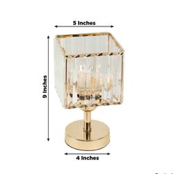 2 Pack Crystal Pendant Hurricane Candle Holders in Gold, 9"
