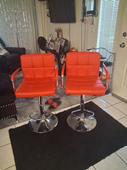 Set of 2 Orange Adjustable Bar Stools